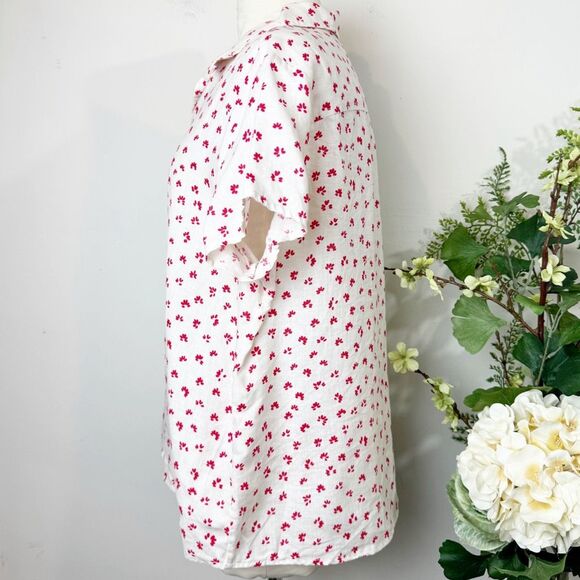 A.P.C. Marina Floral Print Linen Shirt | Size 38 (US 6) | Off-White with Red Flo - Picture 6 of 11